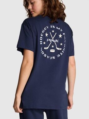 Pink Victoria’s Secret Campus Cotton Tee- Navy Pink Rink. Size XS